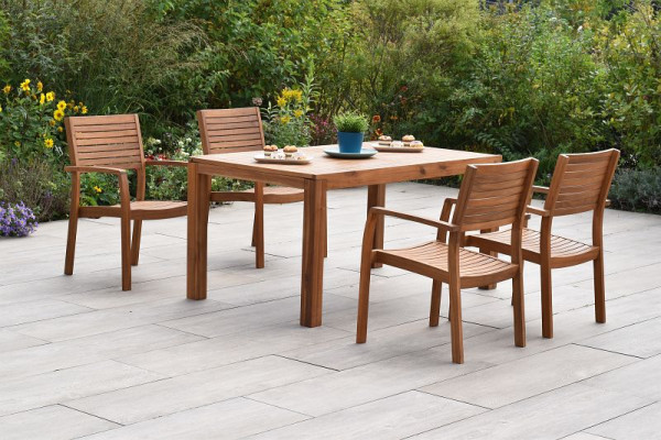 Merxx Batavia Set 5-teilig, 4 Batavia Stapelsessel, 1 Ausziehtisch, 150 (200) x 90 cm, FSC Akazienholz, 50952-011