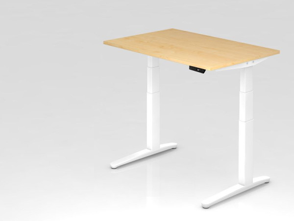 Hammerbacher Sitz-Steh-Schreibtisch elektrisch 120x80cm Ahorn/Weiß, Rechteckform, VXBHM12/3/WW