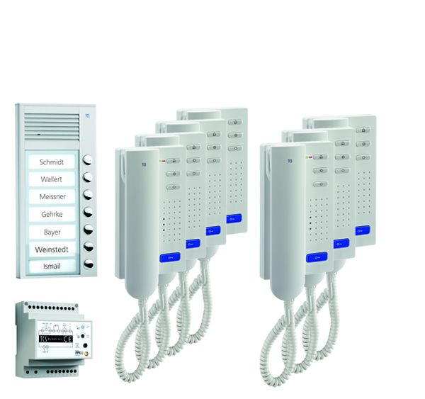 TCS Türkontrollsystem audio:pack AP für 7 Wohneinheiten, mit Außenstation PAK 7 Klingeltasten, 7x Türtelefon ISH3030, Steuergerät BVS20, PPA07-EN/02