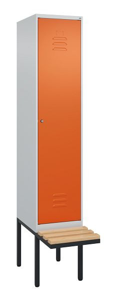 C+P Umkleidespind Classic PLUS, 2120x400x815mm, 7035/2004, Zylinderschloss, Buche-Sitzleisten, je 2 Doppel-Haken, 0800407-12F S10120