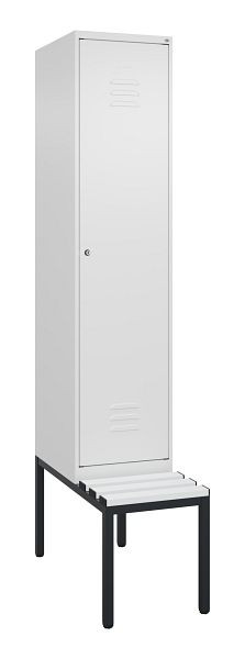 C+P Umkleidespind Classic PLUS mit Mitteltrennwand, Bank, 2120x400x815mm, 9016/9016, Zylinderschloss, 0800507-12F S10029