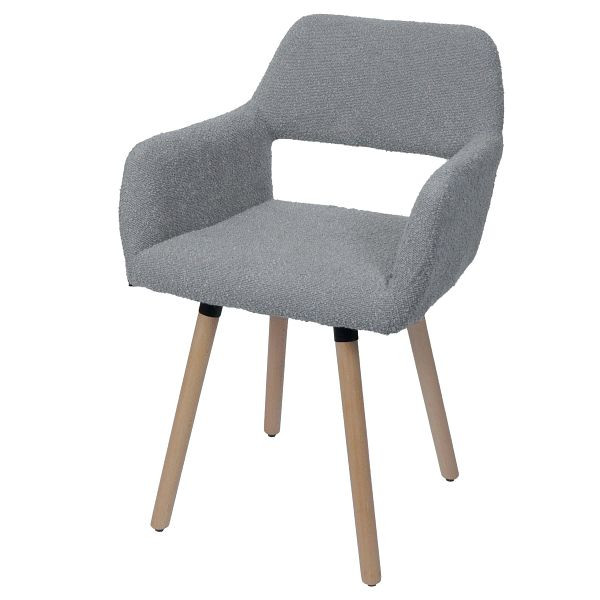 Mendler Esszimmerstuhl HWC-A50 II, Stuhl Küchenstuhl Polsterstuhl, Holz Stoff/Textil Bouclé (450g/m²) FSC®, grau, 108876