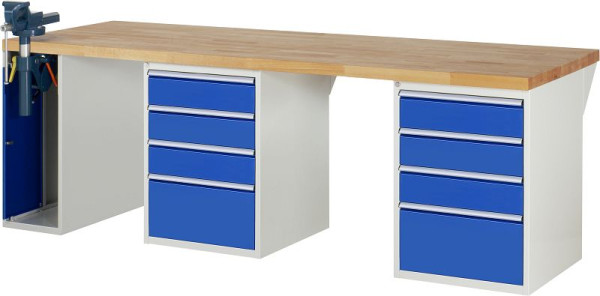 RAU Werkbank Serie 7000 - Baukasten-Bauweise, 8 x Schublade, 1 x Schraubstockschrank, 2500x840x900 mm, 03-7510A9-259B4S.11