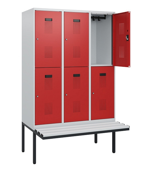 C+P Doppelstock-Spind Evolo PLUS, Bank, 6 Fächer, 1950x1200x815mm, 7035/3000, Zylinderschloss, Sitzfläche Kunststoff, 0493405-32 S10138