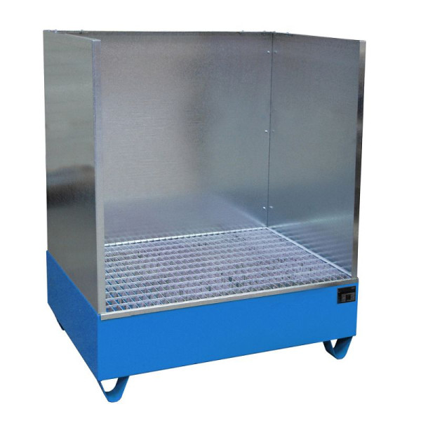 STEIN HGS Auffangwanne Serie 2000/SW, mit Spritzschutzwand, 215 Liter, RAL 5012 lichtblau, Gesamthöhe 1360 mm, lackiert, 4 x 200 Liter Fass, 79195.0009