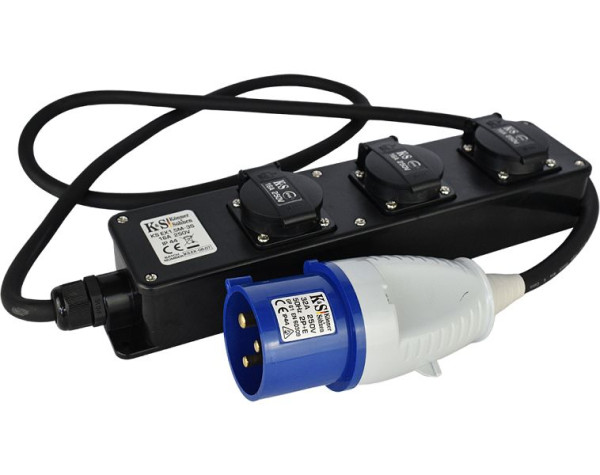 Könner & Söhnen Verlängerungskabel mit Steckdosenadapter, 5000 W, 1x32А/250V, 3x16А/250V, KS EX1.5M-3S
