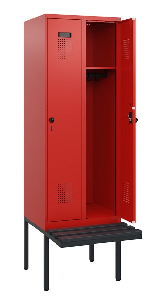 C+P Spind Evolo PLUS, 2 Abteile, 1950x600x815mm, 3020/3020, Drehriegel, Sitzfläche Kunststoff, 0490405-20 S10079