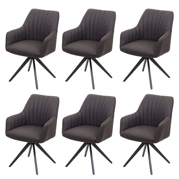Mendler 6er-Set Esszimmerstuhl HWC-H73, Küchenstuhl Stuhl Armlehnstuhl, Retro Stahl Stoff/Textil, grau-braun, 6x73956