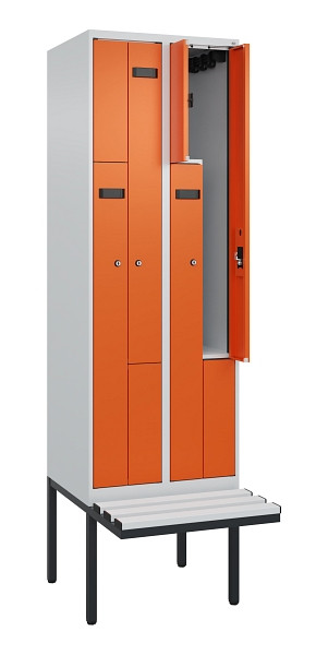 C+P Z-Spind Evolo PLUS, Bank, 4 Fächer, 2120x600x815mm, 7035/2004, Zylinderschloss, Material Sitzfläche Kunststoff, 0490437-204 S10079