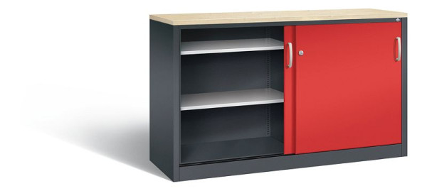 C+P Sideboard mit Schiebetüren Acurado, H1000xB1600xT500mm, Farbe: Schwarzgrau / feuerrot, Bügelgriff, 2156-00 S10119