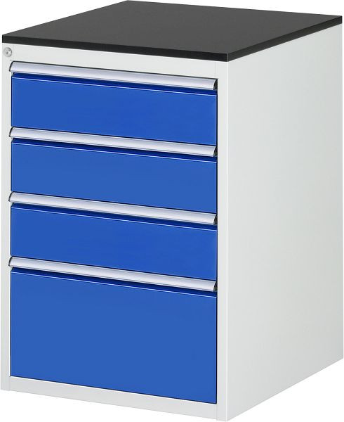 RAU Schubladenschrank Serie 7000, B580 x T650 x H820 mm, 4 x Schublade-Größe-L 3xH150, 1xH270 mm, Arbeitsplatte mit Melaminharzbeschichtung, 03-L5.3A-M.11