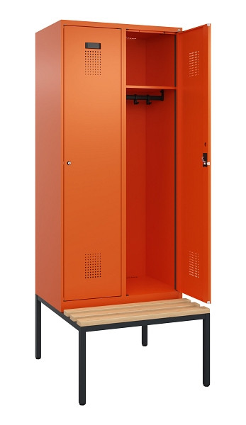 C+P Spind Evolo PLUS, 2 Abteile, 2120x800x815mm, 2004/2004, Haken 4, Zylinderschloss, Sitzfläche Buche-Hartholz, Sitzbank, 0490507-22 S10050