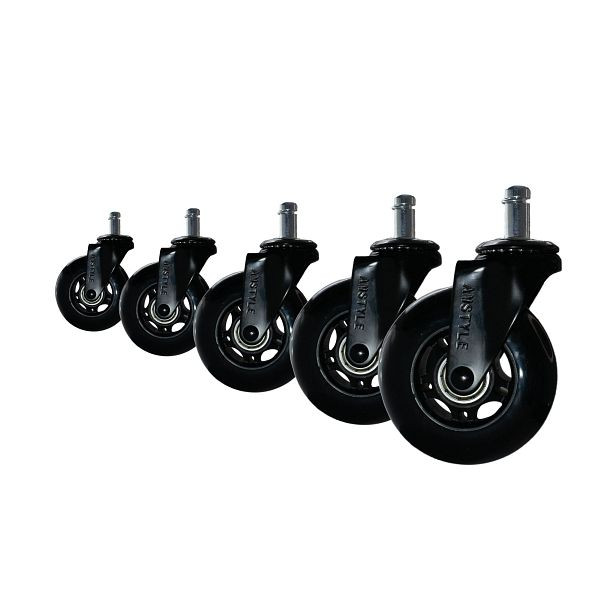 Amstyle 5er Set leichtgängige Universal-Schwerlastrollen für Bürostuhl 11 mm Stift / Durchmesser 75 mm, Schwarze Drehstuhlrollen, SPM1.980