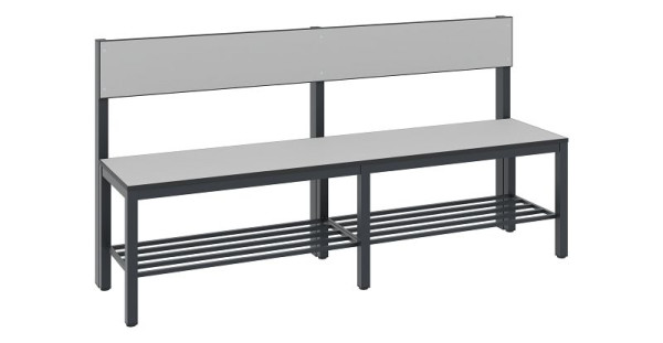 C+P Sitzbank mit Rückenlehne, Feuchtraum, H796xB1500xT407 mm, Schwarzgrau/HPL Grau, 8061-310 S10013