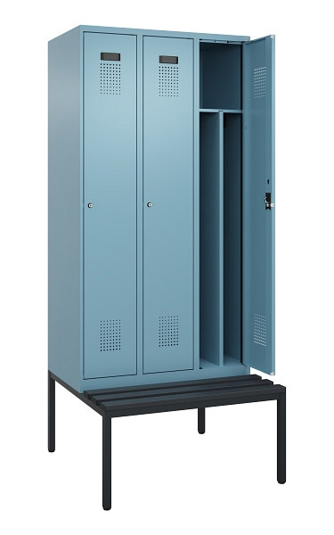 C+P Spind Evolo PLUS, 3 Abteile, 2120x900x815mm, 0010/0010, Haken 4, Zylinderschloss, Sitzfläche Kunststoff, Sitzbank, 0490507-30F S10101