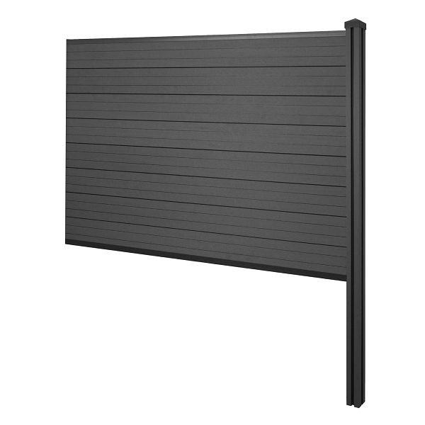 Mendler WPC-Sichtschutz Sarthe, Zaun Windschutz, WPC-Pfosten zum Einbetonieren, Erweiterungselement, 188cm anthrazit, 65141+76233+76236+76257