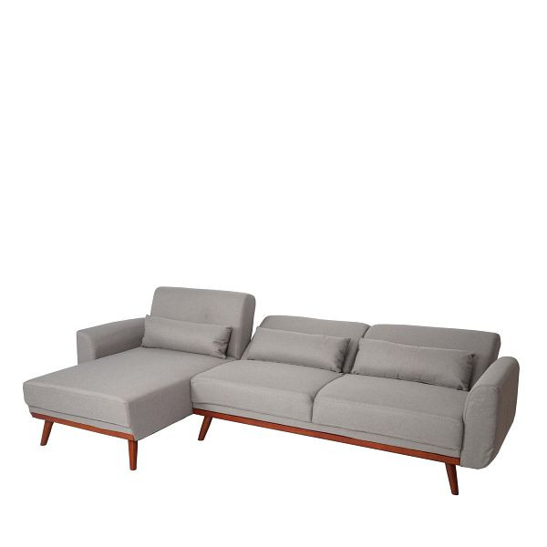 Mendler Sofa HWC-J20, Couch Ecksofa, L-Form 3-Sitzer Liegefläche Schlaffunktion Stoff/Textil, grau, 75482+75483