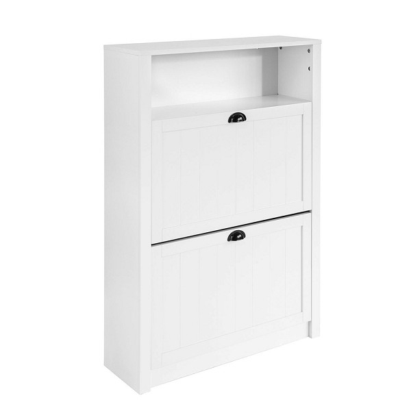SoBuy Schuhschrank mit 2 Türen Weiß 80x24x110 cm, Modern, FSR87-W