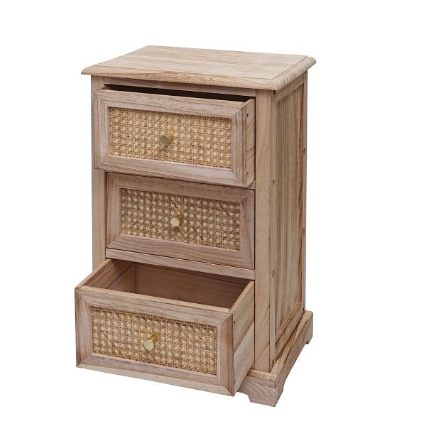 Mendler Kommode HWC-K87, Schubladenschrank Schrank, Holz Rattan 63x40x28cm, naturfarben, 97676