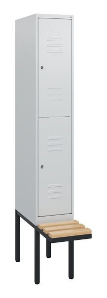 C+P Doppelstöckiger Spind Classic PLUS, 1950x300x815mm, 7035/7035, Zylinderschlösser, Sitzleisten aus Buche, schwebende Sitzfläche, 0803405-10 S10039