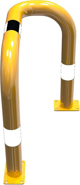 Schake Rammschutzbügel 90° einseitig rechts, Stahlrohr Ø 76 mm gelb / schwarz, Höhe Überflur: 650 mm, für Dübelbefestigung, 477_76PBG