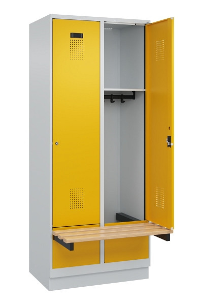 C+P Spind Evolo PLUS, 2 Abteile, 1950x800x815mm, 7035/1004, Zylinderschloss, Sitzfläche Holz, mit Sockel, 049040-22 S10027