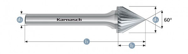 Karnasch Hartmetall-Frässtift unbeschichtet KSJ/ HP-2 d1=12 / l2=11 / d2=6 / l1=60mm, VE: 3 Stück, 113100020