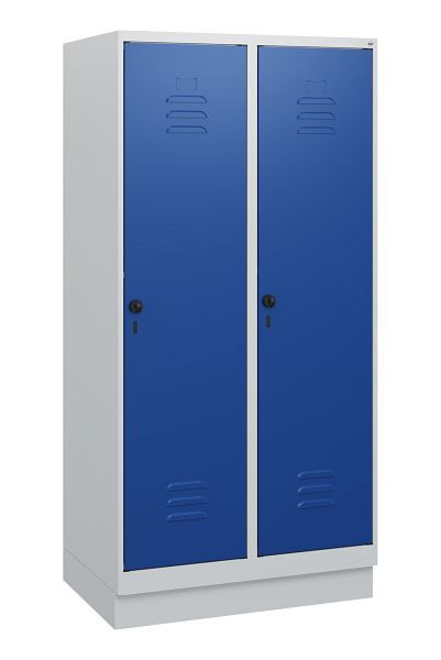 C+P Umkleidespind Classic PLUS, Sockel, 2 Abteile, 1630x800x500mm, 7035/5010, Drehriegel, 0800205-22 S10003