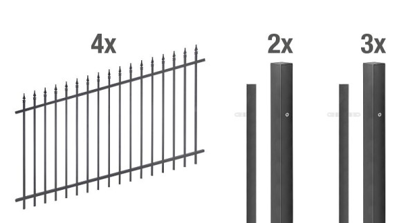 Alberts Zaun-Set Chaussee verstellbar, Aluminium, matt schwarz kunststoffbeschichtet, zum Einbetonieren, 8 m x 1000 mm, 511555