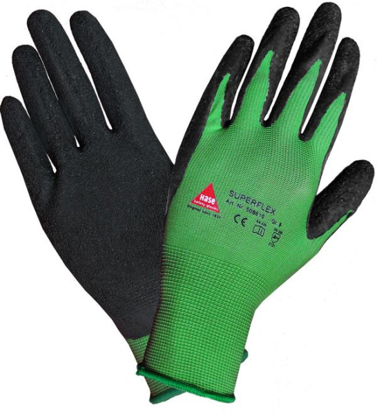 Hase Safety SUPERFLEX, 5-Fg.-Sicherheitshandschuhe, 100% Nylon/Latex, Größe: 11, VE: 10 Paar, 508610-11