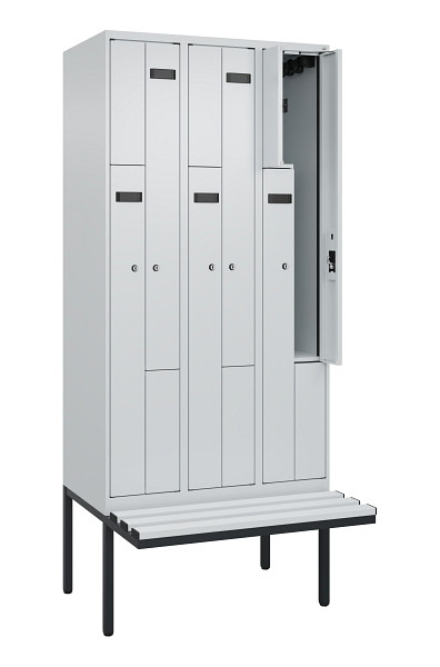 C+P Z-Spind Evolo PLUS, Bank, 6 Fächer, 2120x900x815mm, 7035/7035, Zylinderschloss, Material Sitzfläche Kunststoff, 0490437-306 S10094