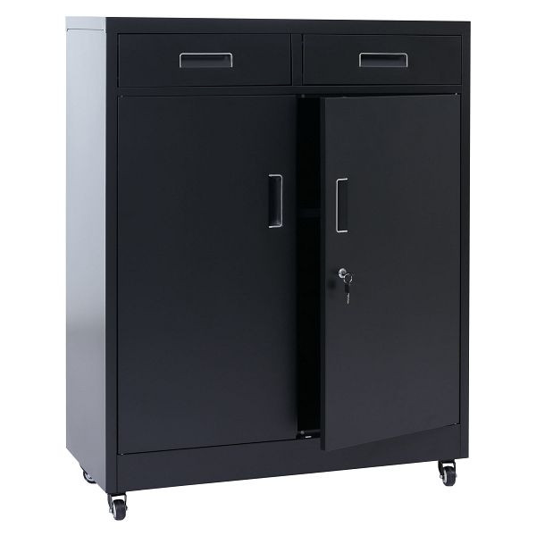 Mendler Aktenschrank HWC-O89, Stahlschrank Büroschrank, Rollen Türen Schubladen abschließbar Metall 116x90x40cm, schwarz, 139452