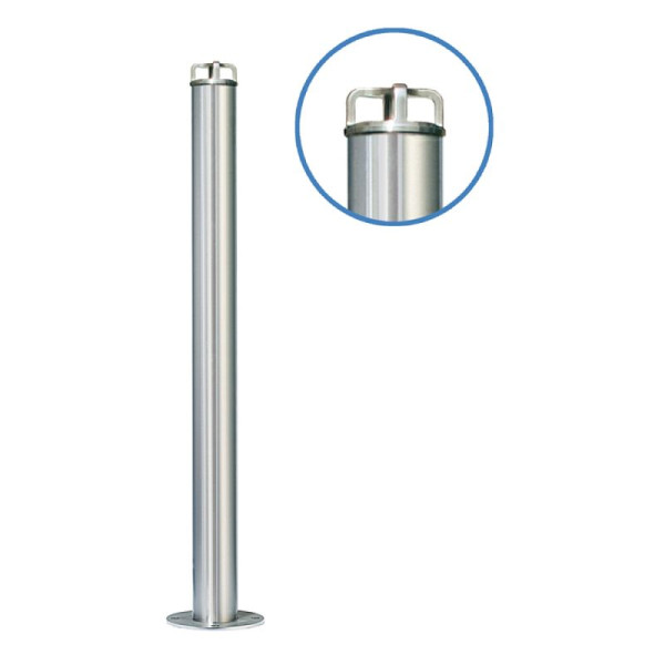 Stein HGS Absperrpfosten -Acero Kettenkopf- (V4A) Ø 76 mm, mit DK im unteren Drittel und PZ oben, glasperlengestrahlt, 13199-gg