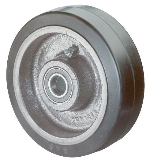BS Rollen Gummirad, Rad-Breite 50 mm, Rad-Ø 150 mm, Tragfähigkeit 350 kg, Elastik-Reifen schwarz, Radkörper Guss, Kugellager, B81.151