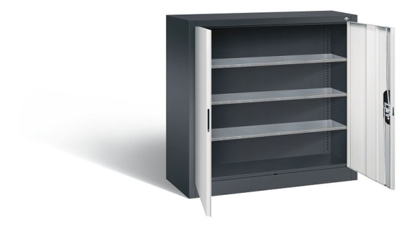 C+P Magazinschrank Serie 13, H1000xB1000xT420mm, Farbe: Schwarzgrau / Lichtgrau, Muldengriff, 133944-21 S10035