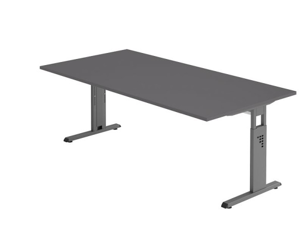 Hammerbacher Schreibtisch C-Fuß 200x100cm Graphit/Graphit, Arbeitshöhe 65-85 cm, VOS2E/G/G