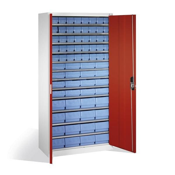 C+P Magazinschrank Serie 13, H1980xB1000xT420mm, Farbe: Lichtgrau / Rubinrot, Muldengriff, 133144-28 S10034