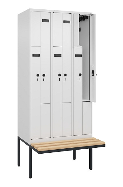 C+P Z-Spind Evolo PLUS, Bank, 6 Fächer, 2120x900x815mm, 9016/9016, Drehriegel, Sitzfläche Holz, 0490437-306 S10019