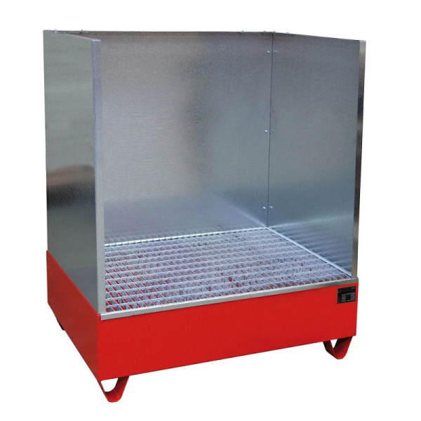 STEIN HGS Auffangwanne Serie 2000/SW, mit Spritzschutzwand, 215 Liter, RAL 3000 feuerrot, Gesamthöhe 1360 mm, lackiert, 4 x 200 Liter Fass, 79195.0008