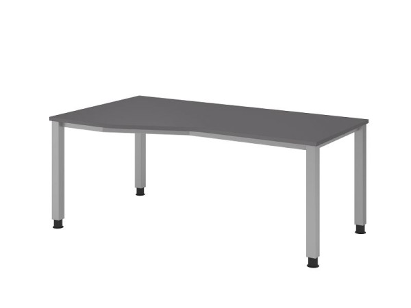 Hammerbacher Schreibtisch 4-Fuß eckig 180x100/80cm Graphit, Freiform, links oder rechts montierbar, VQS18/G/S