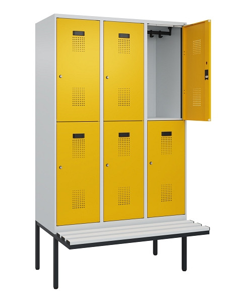 C+P Doppelstock-Spind Evolo PLUS, Bank, 6 Fächer, 2120x1200x815mm, 7035/1004, Zylinderschloss, Sitzfläche Kunststoff, 0493407-32 S10108