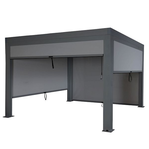Mendler Pergola HWC-L46 mit Seitenwand, Lamellen-Pavillon Rollo, 10cm-Alu-Gestell, sturmfest 3x4m, anthrazit, 99270+99271+99272+2x99263+2x99264
