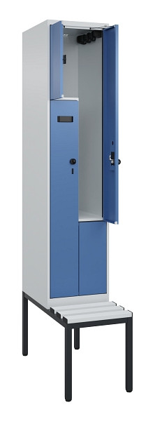 C+P Z-Spind Evolo PLUS, Bank, 2 Fächer, 2120x400x815mm, 7035/5023, Drehriegel, Sitzfläche Kunststoff, Sitzbank, 0490537-122 S10062