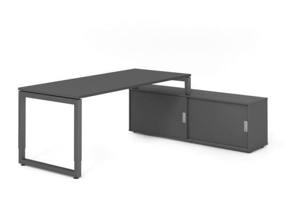 Hammerbacher Aufsatz-Schreibtisch RSE19, 180x80cm, Platte: Graphit, 25mm dick, Rahmen Graphit, höheneinstellbar, Ahorn, SB/G/G/G/G, VRSE19SB/G/G/G/G