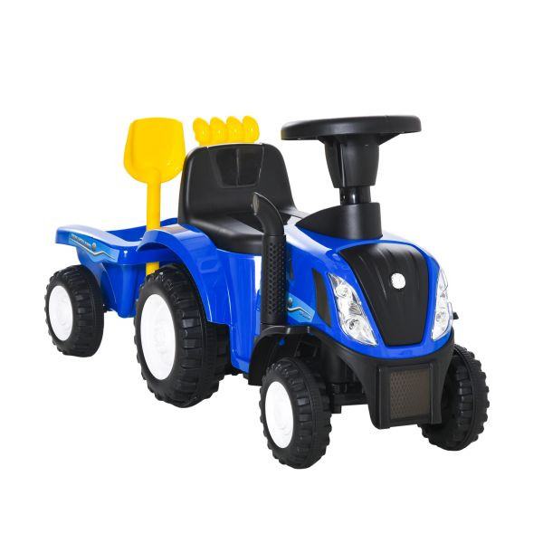 HOMCOM Rutschauto Kindertraktor Tretauto mit Anhänger Hupe Scheinwerfer Blau, 370-173BU