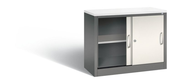 C+P Sideboard mit Schiebetüren Acurado, H720xB1000xT400mm, Farbe: Vulkangrau / Perlweiß, Bügelgriff, 2 OH, 5725-00 S10044