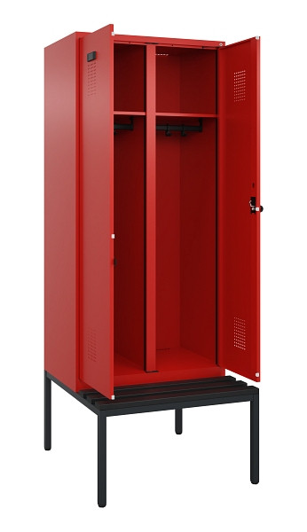 C+P Schwarz-Weiß-Spind Evolo PLUS, Bank, 2 Abteile, 2120x800x815mm, 3020/3020, Drehriegel, Sitzfläche Kunststoff, Sitzbank, 0490527-22 S10079