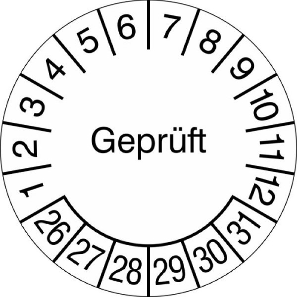 Stein HGS Prüfplaketten ohne Jahresfarbe (6 Jahre), Geprüft, weiß, 2026-2031, 31.3689-26