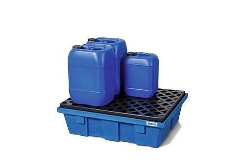 DENIOS Auffangwanne PolySafe PSW 6.2 aus Polyethylen (PE), mit PE-Gitterrost, für 2 Fässer à 60 Liter, 114689
