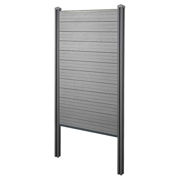Mendler WPC-Sichtschutz Sarthe, Windschutz Zaun, WPC-Pfosten zum Einbetonieren, Basiselement schmal, 105cm grau, 2x76246+3x76237+76240+76261